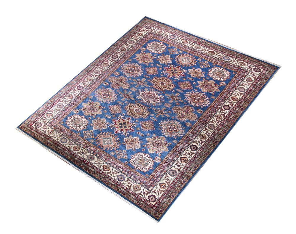 Kazak Jali Super Wool Hand Knotted Pakistani Rug, featuring Blue tones and Floral design, ideal area rug for any room in your home.