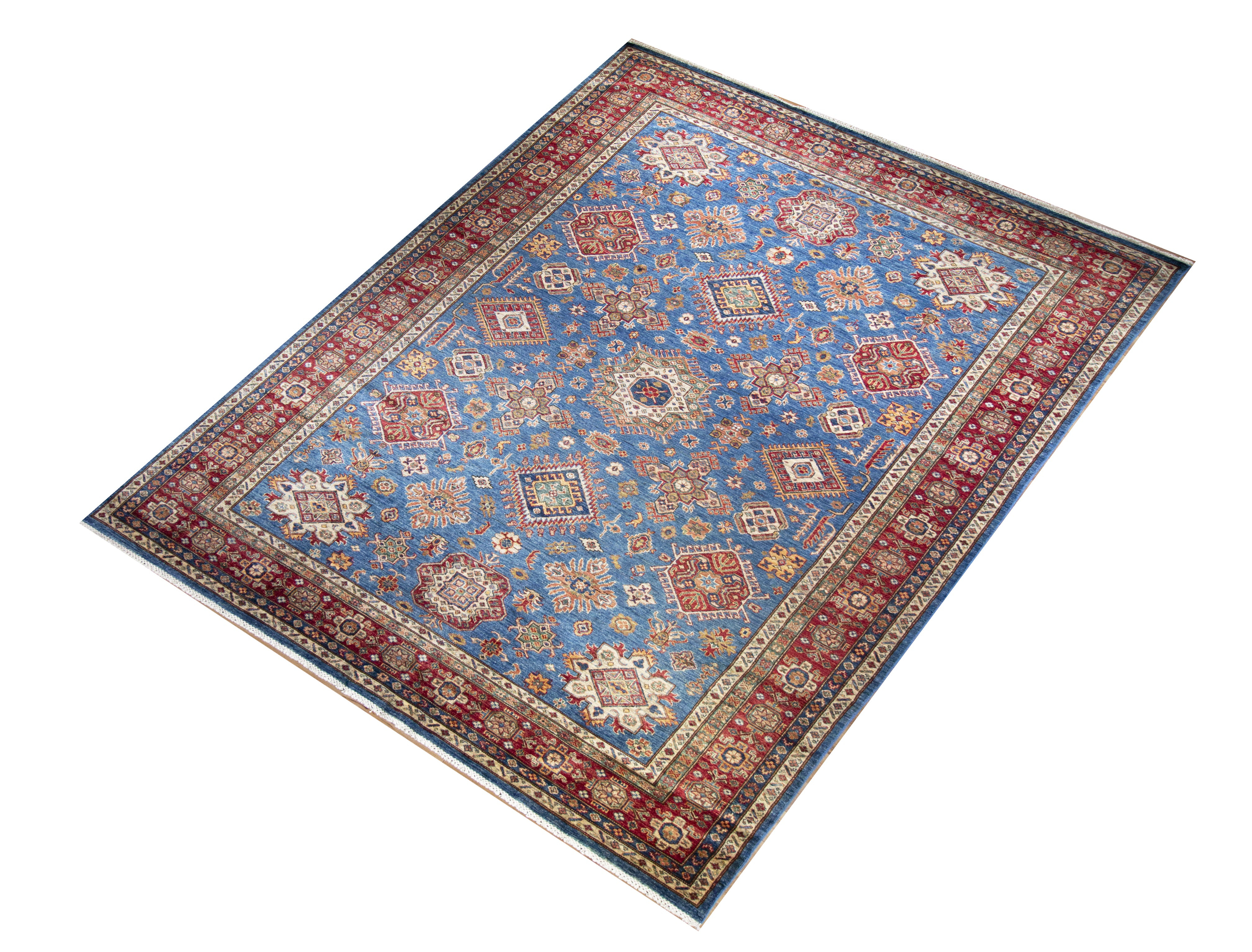 Kazak Jali Super Wool Hand Knotted Pakistani Rug, featuring Blue tones and Floral design, ideal area rug for any room in your home.