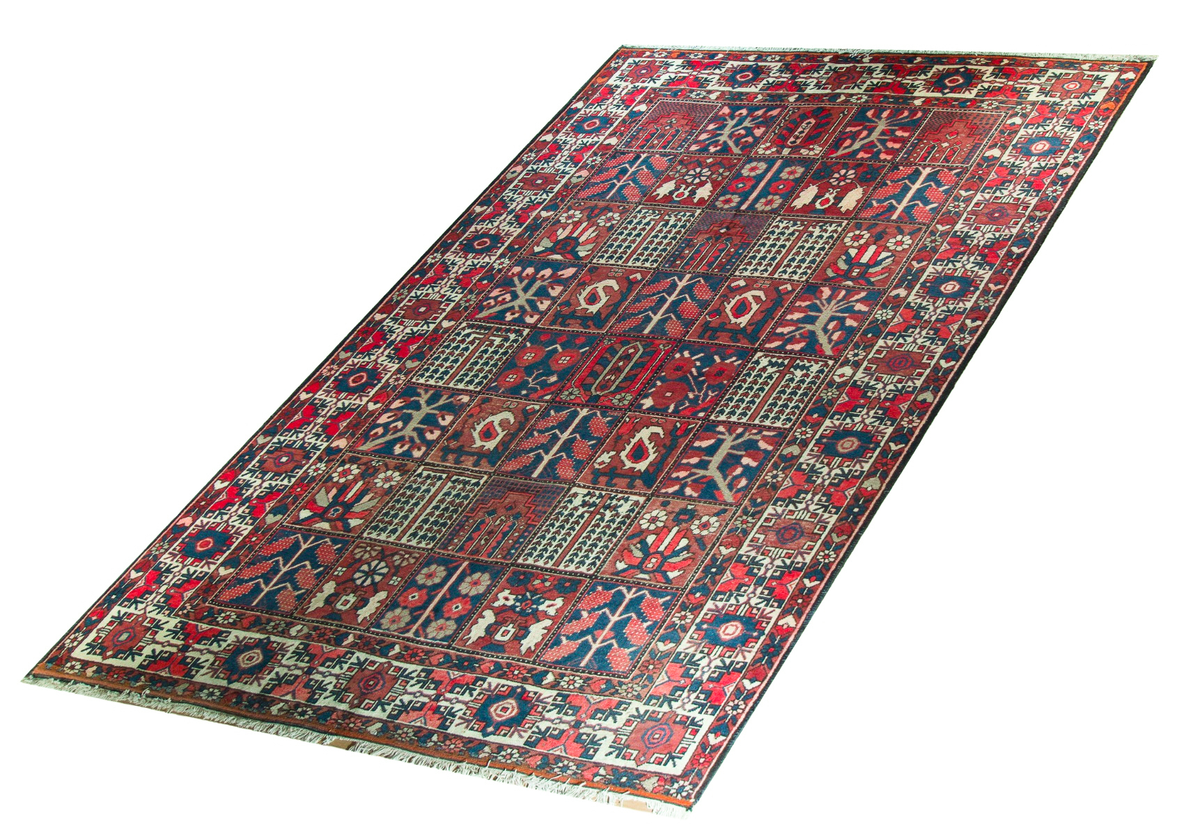 Bakhtiar Semi-Antique Wool Hand Knotted Persian Rug, featuring Red tones and Floral, Geometric design, ideal area rug for any room in your home.