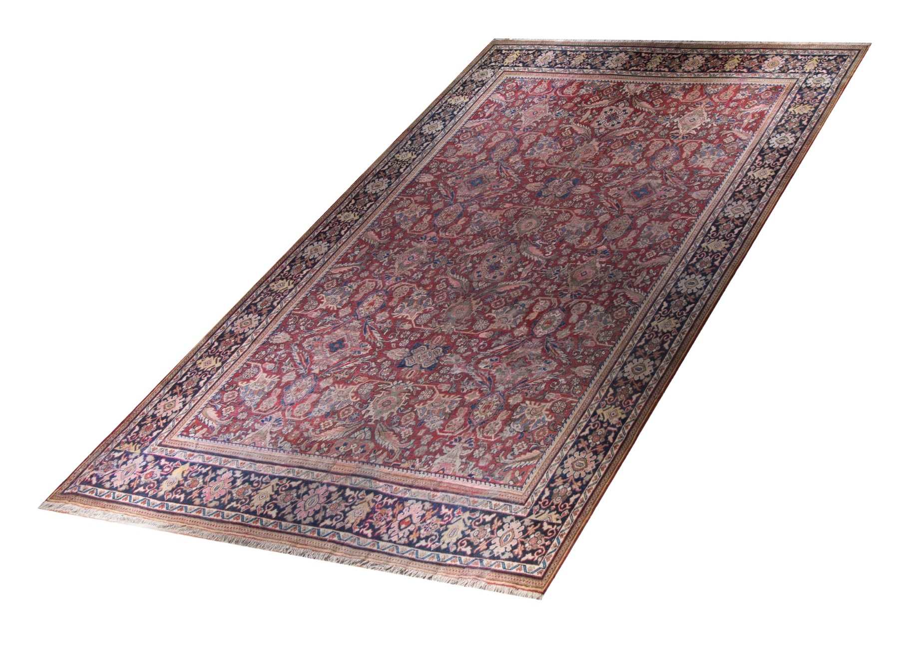 Meshkabad Antique Wool Hand Knotted Persian Rug, featuring Red tones and Floral design, ideal area rug for any room in your home.