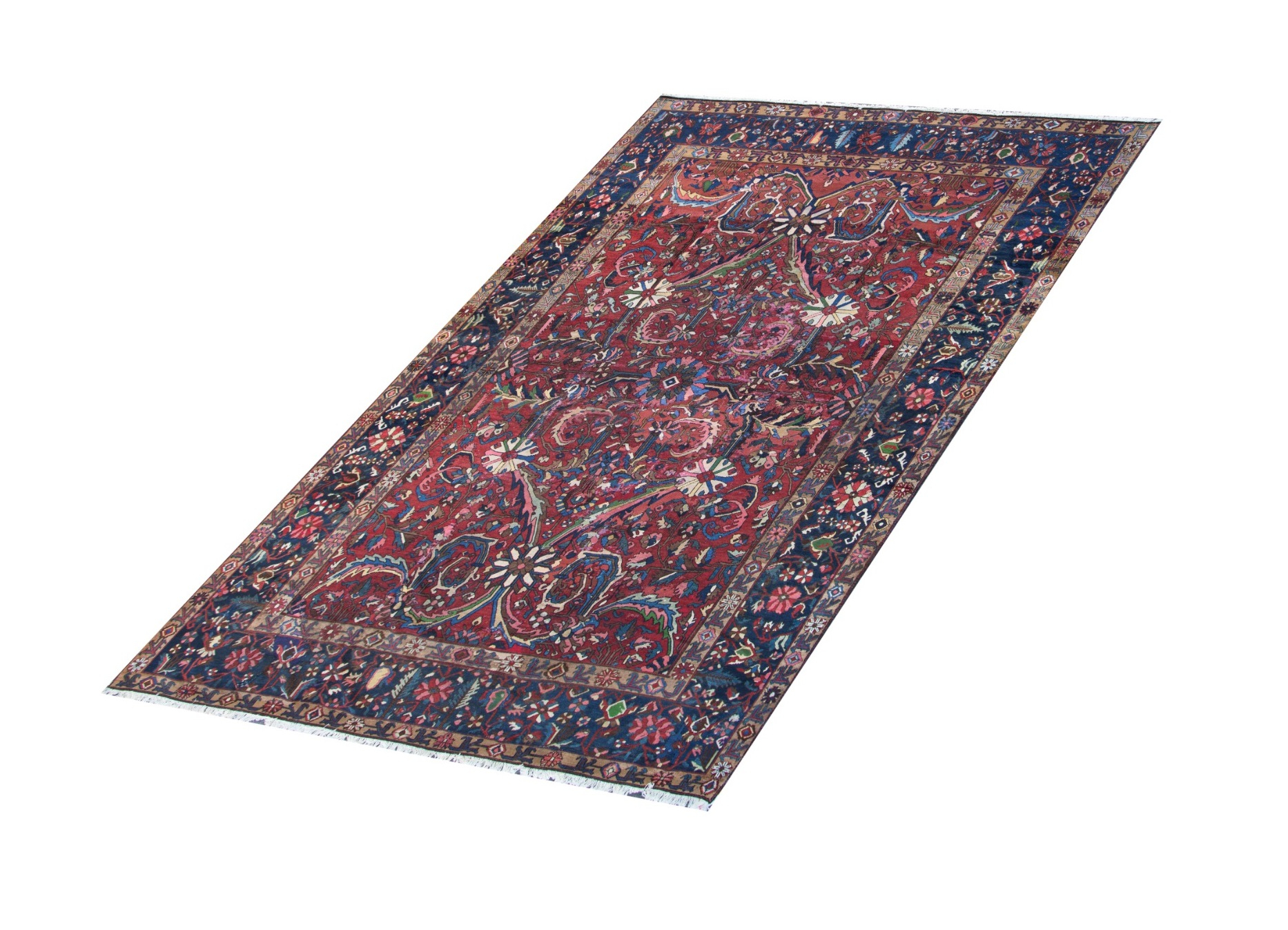 Bakhtiar Semi-Antique Wool Hand Knotted Persian Rug, featuring Red tones and Floral design, ideal area rug for any room in your home.