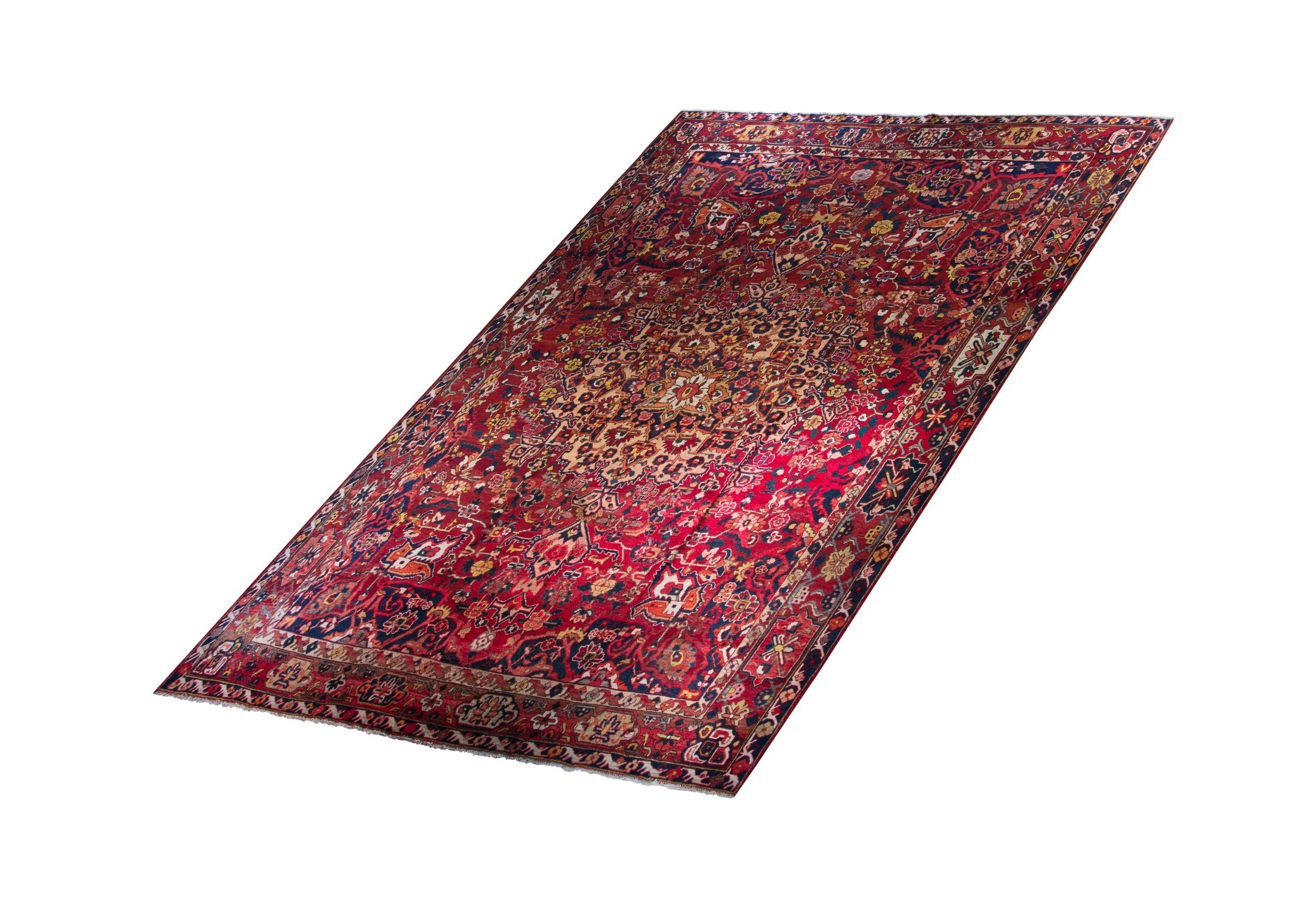 Bakhtiar Semi-Antique Wool Hand Knotted Persian Rug, featuring Red tones and Floral design, ideal area rug for any room in your home.