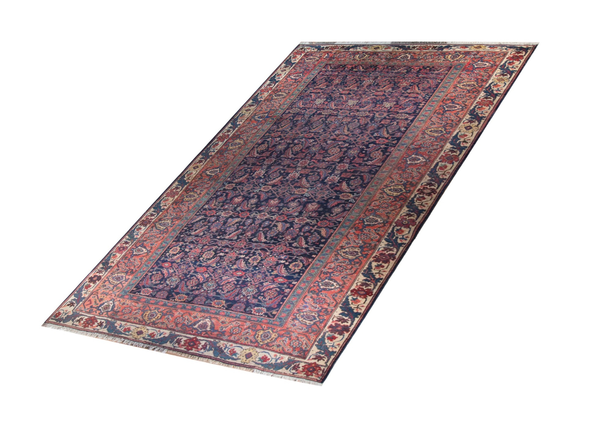 Bijar Antique Wool Hand Knotted Persian Rug, featuring Blue tones and Floral design, ideal area rug for any room in your home.