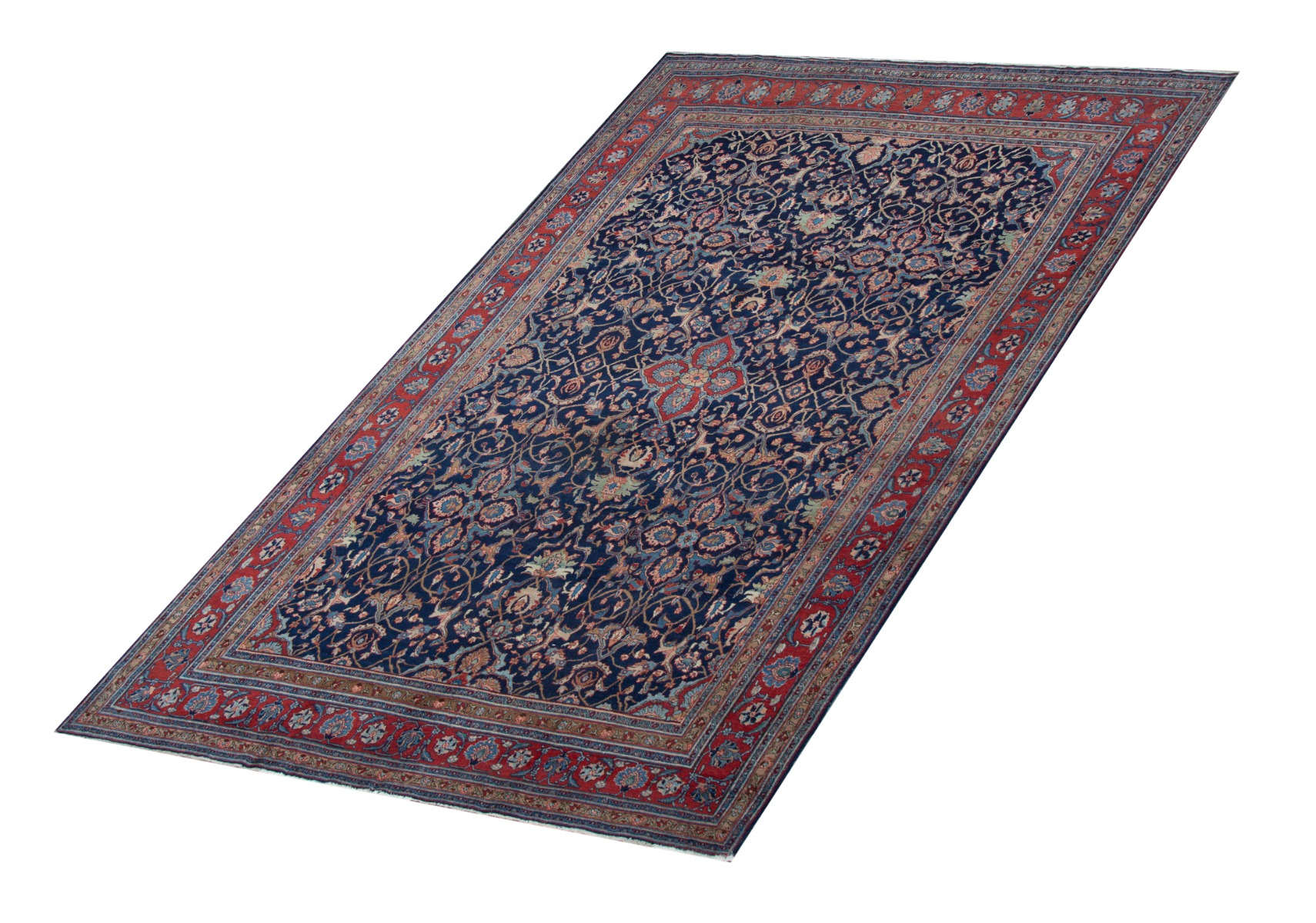 Tabriz Semi-Antique Wool Hand Knotted Persian Rug, featuring Blue tones and Floral design, ideal area rug for any room in your home.