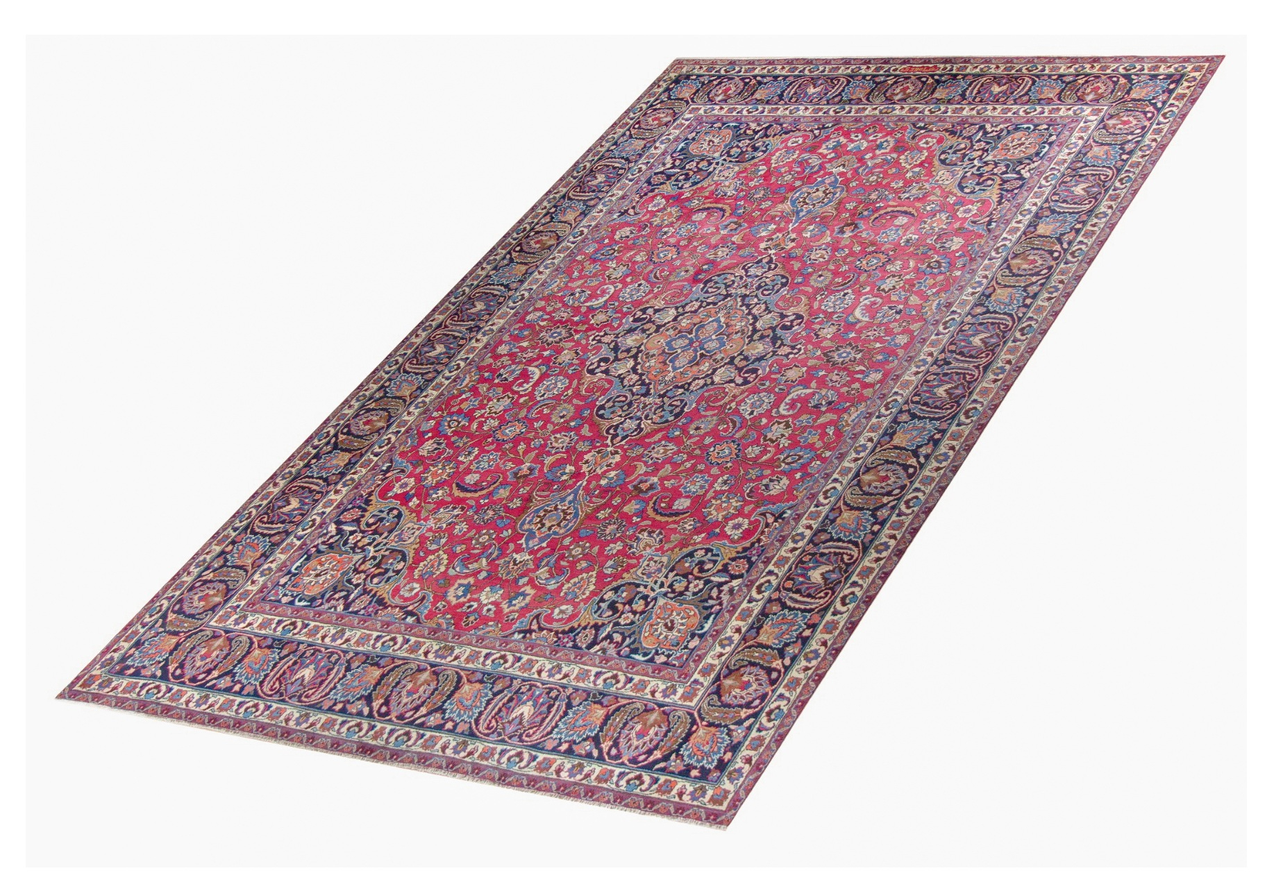 Mashad Semi-Antique Medallion Red Wool Hand Knotted Persian Rug, featuring Red tones and Floral design, ideal area rug for any room in your home.