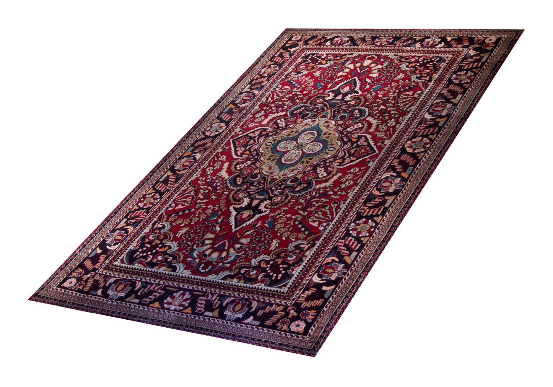 Lilian Semi-Antique Medallion Red Wool Hand Knotted Persian Rug, featuring Red tones and Floral design, ideal area rug for any room in your home.