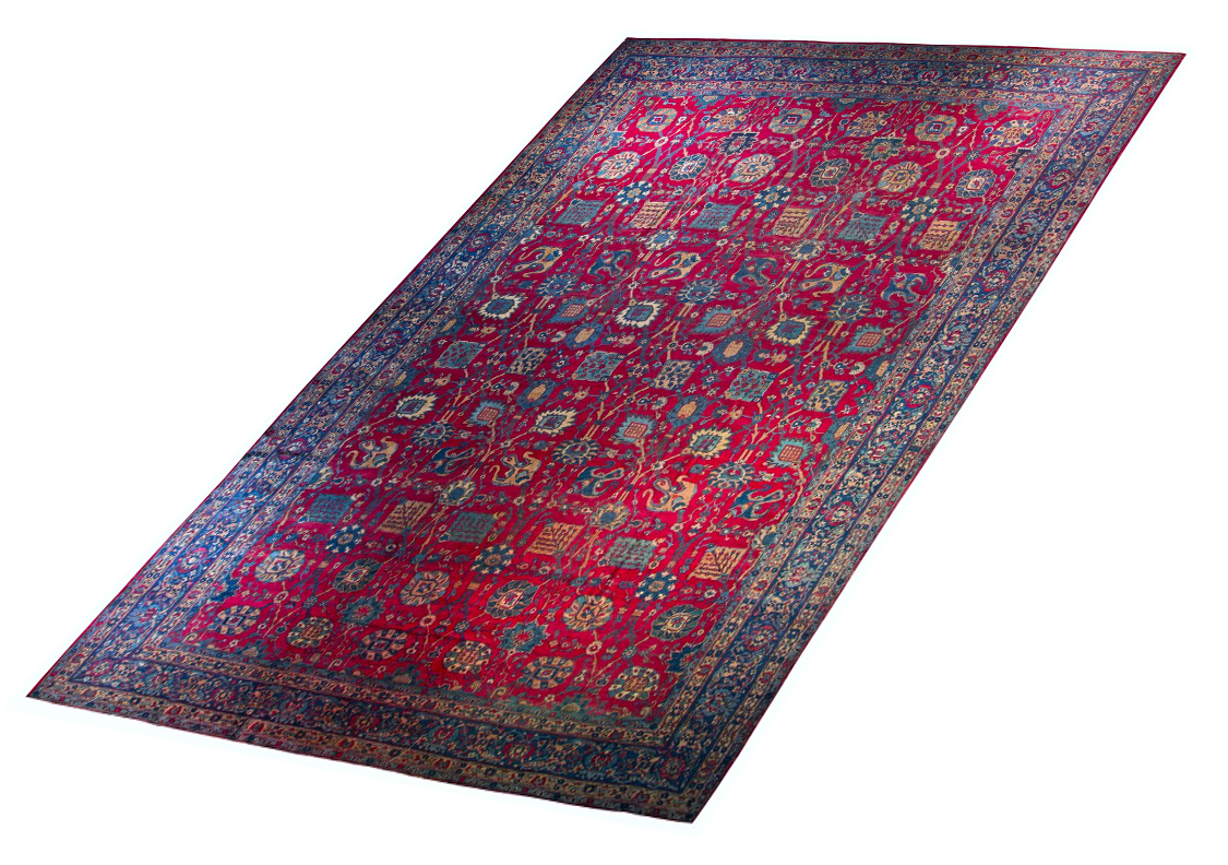 Durokhesh Antique Wool Hand Knotted Persian Rug, featuring Red tones and Floral design, ideal area rug for any room in your home.