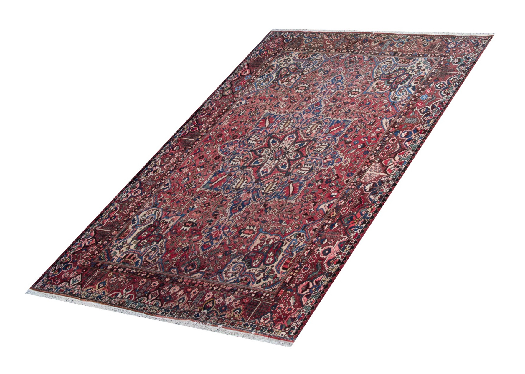 Bakhtiar Semi-Antique Wool Hand Knotted Persian Rug, featuring Red tones and Floral design, ideal area rug for any room in your home.