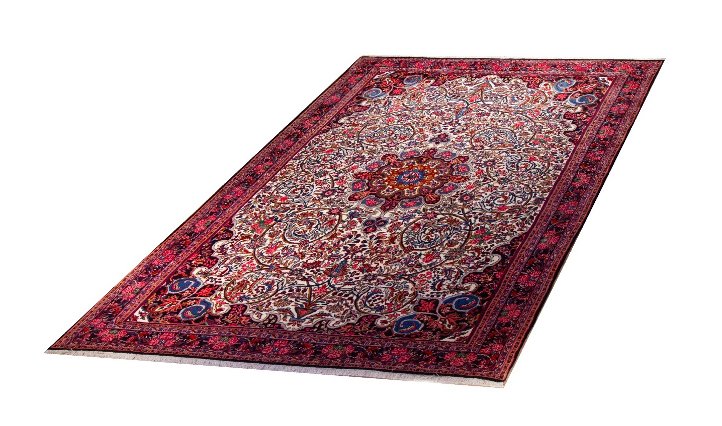 Bijar Red Wool Hand Knotted Persian Rug, featuring Red tones and Floral design, ideal area rug for any room in your home.