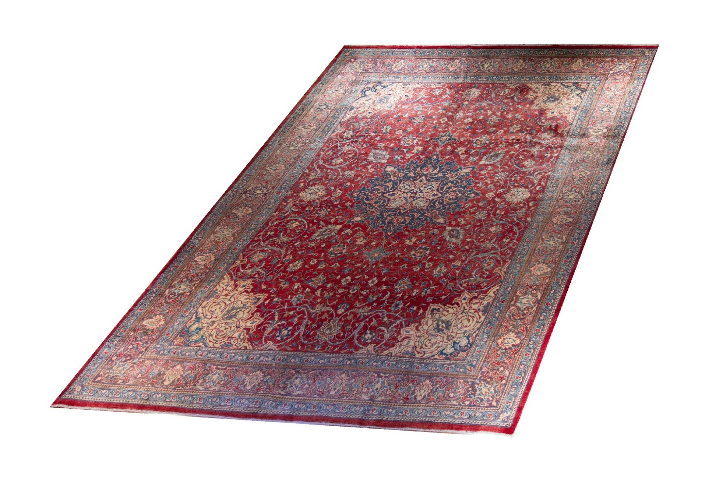 Sarough Red Wool Hand Knotted Persian Rug, featuring Red tones and Floral design, ideal area rug for any room in your home.