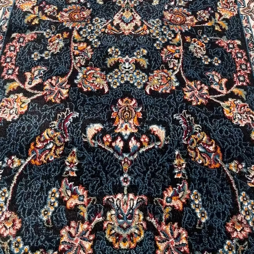 Farsan Afrooz Dark Blue Runner Persian Rug, featuring Blue tones and Floral design, ideal area rug for any room in your home.