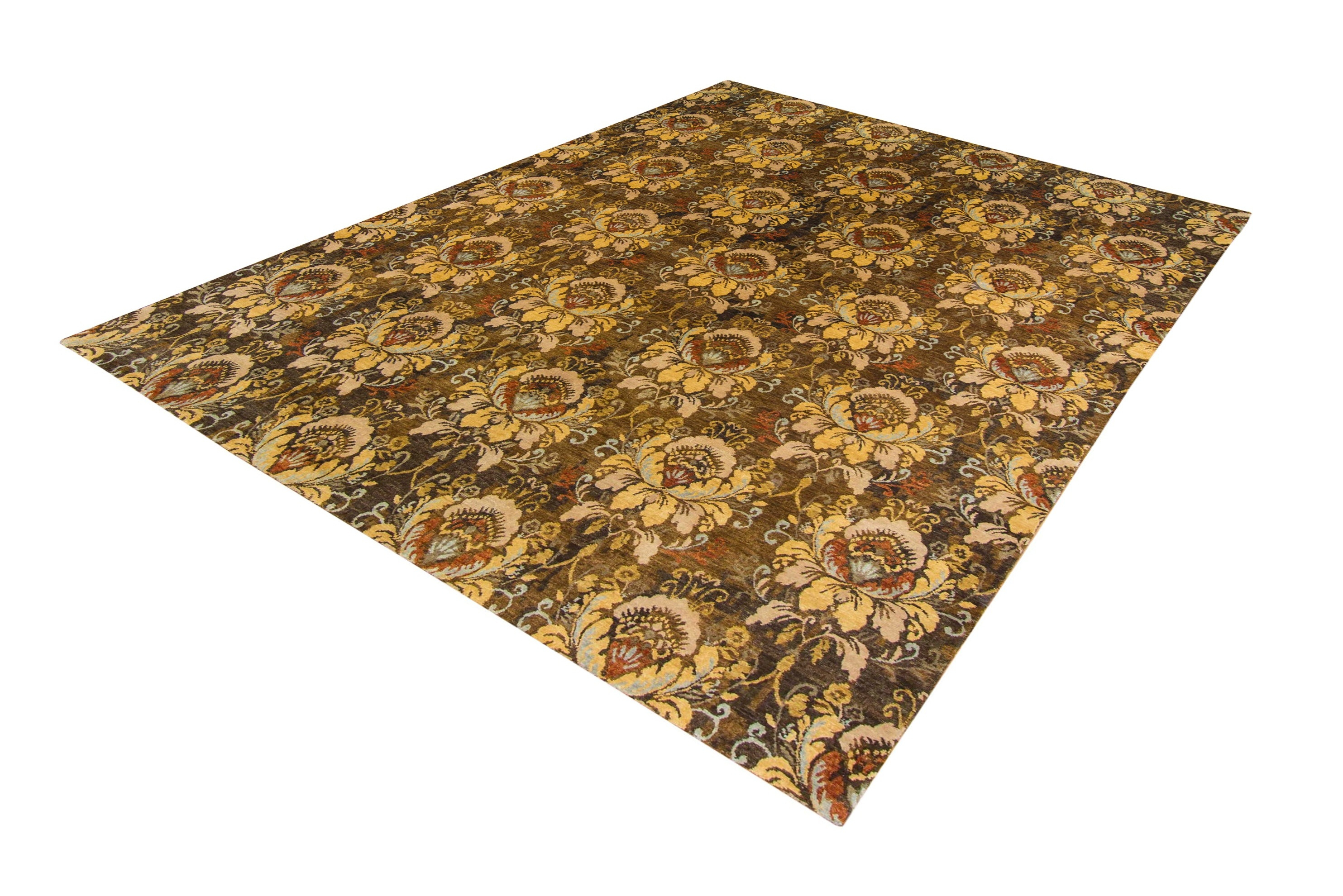 Nasrin Brown Wool Hand Knotted Indian Rug, featuring Brown tones and Floral design, ideal area rug for any room in your home.