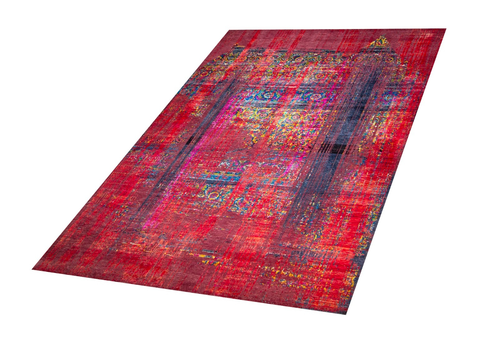 Oxidized 8/40 4955 Red/Multi Wool & Silk Hand Knotted Indian Rug, featuring Red tones and Floral, Minimal design, ideal area rug for any room in your home.