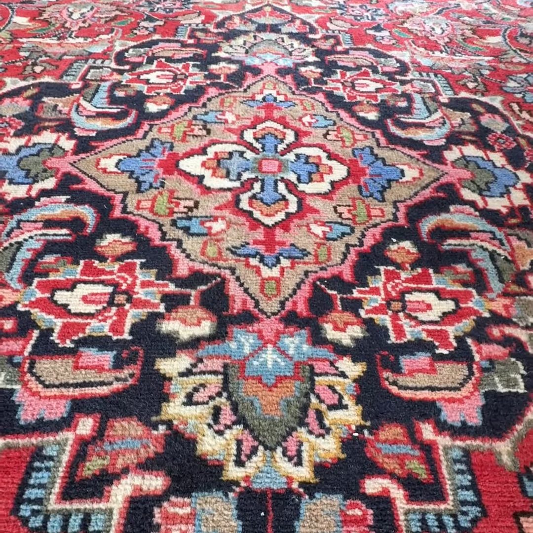 Sabzewar Medallion Red Wool Hand Knotted Persian Rug, featuring Red tones and Floral design, ideal area rug for any room in your home.