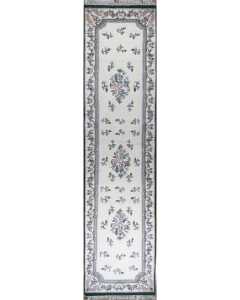 Floral Ivory/Emerald Green Hand Knotted Runner Rug 2'7" x 10'3"