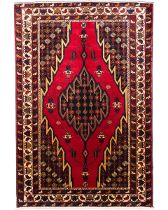 Hamadan Red Hand Knotted Rug 4'3" x 6'6"