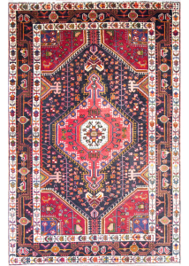 Hamadan Red Hand Knotted Rug 4'1" x 6'3"