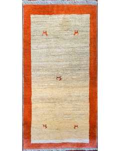 Gabbeh Ivory/Orange Hand Knotted Rug 3'5" x 5'11"