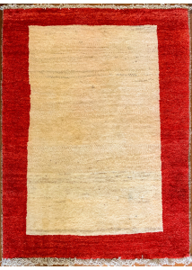 Gabbeh Ivory/Red Hand Knotted Rug 3'1" x 4'5"