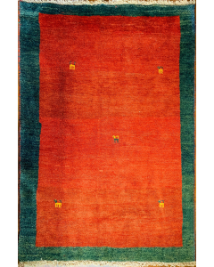 Gabbeh Red/Green Hand Knotted Rug 4'5" x 6'1"