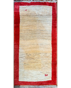 Gabbeh Ivory/Red Hand Knotted Rug 3'4" x 6'6"