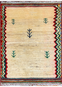 Gabbeh Ivory/Green Hand Knotted Rug 2'11" x 4'7"