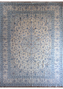 Naein Tea Wash Cream Wool & Silk Hand Knotted Persian Rug