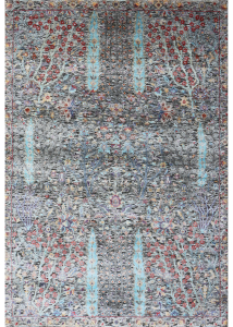 Oxidized Brown Wool & Bamboo Silk Hand Knotted Indian Rug