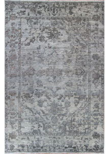 Erased Green Hand Knotted Rug 6'1" x 9'3"