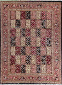 Tabriz Garden Rose/Blue/Rust Wool Hand Knotted Persian Rug