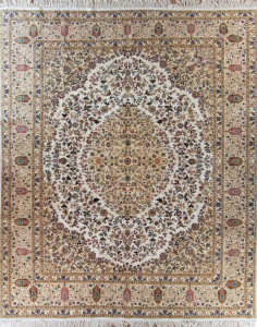 Tabriz Haj Jalili Beige/Multi Silk Hand Knotted Chinese Rug