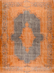 Kerman Semi-Antique Stonewash Overdyed Rust Wool Hand Knotted Persian Rug