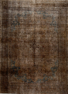 Sabzevar Semi-Antique Stonewash Overdyed Brown Wool Hand Knotted Persian Rug