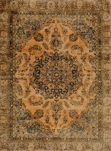 Sabzevar Semi-Antique Stonewash Overdyed Ivory Wool Hand Knotted Persian Rug