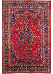 Mashad Red Hand Knotted Rug 6'4" x 9'8"