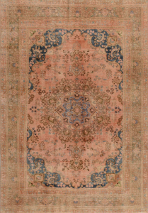 Sabzevar Semi-Antique Stonewash Overdyed Ivory Wool Hand Knotted Persian Rug