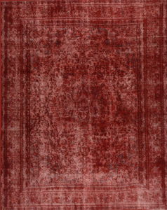 Sabzevar Semi-Antique Stonewash Overdyed Red Wool Hand Knotted Persian Rug