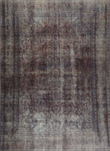 Mashad Stonewash Overdyed Vintage Hand Knotted Wool Persian Rug