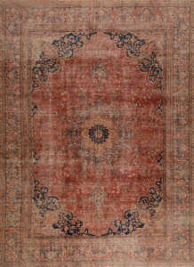 Mashad Stonewash Overdyed Vintage Hand Knotted Wool Persian Rug