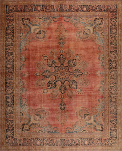 Mashad Stonewash Overdyed Vintage Hand Knotted Wool Persian Rug