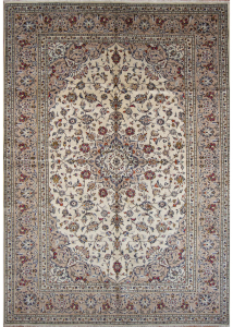 Kashan Cream Hand Knotted Rug 6'6" x 9'6"