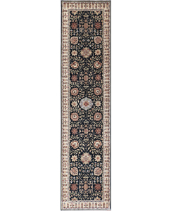 Ellora Indo Persian Style Black Hand Knotted Runner Rug 2'6" x 9'7"