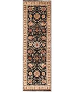 Ellora Indo Persian Style Black Hand Knotted Runner Rug 2'7" x 7'10"