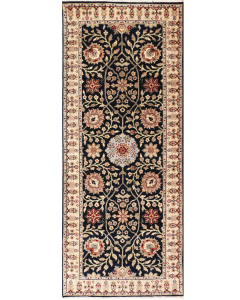 Ellora Indo Persian Style Black Hand Knotted Runner Rug 2'6" x 5'11"