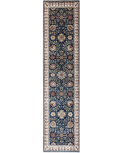 Ellora Indo Persian Style Navy Hand Knotted Runner Rug 2'6" x 9'9"