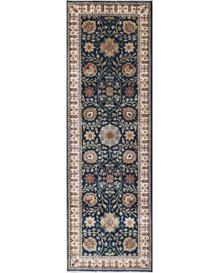 Ellora Indo Persian Style Navy Hand Knotted Runner Rug 2'7" x 7'9"