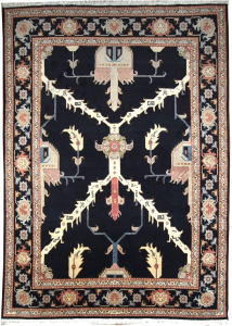 Tabriz Parvizian Signed Black Hand Knotted Rug 7'10" x 11'0"