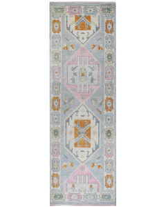 Oushak Colorful Grey/Ivory Hand Knotted Runner Rug 2'10" x 8'7"