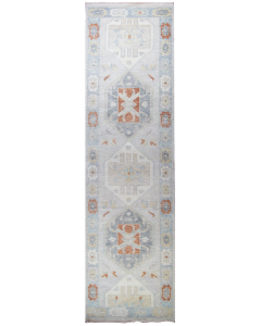 Oushak Colorful Silver/Blue Hand Knotted Runner Rug 3'1" x 11'10"