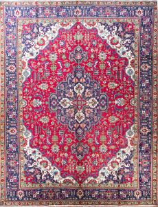 Tabriz Red Hand Knotted Rug 9'7" x 12'7"